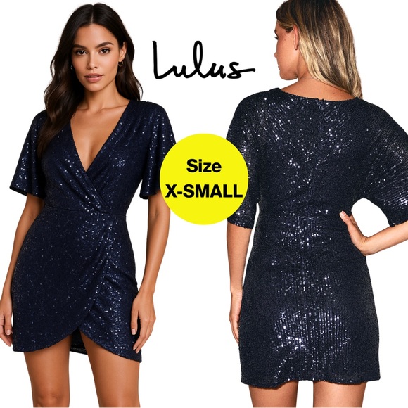 LULUS 💙 Midnight Sequin Mini Wrap Dress ✨ (Size X-Small) - Picture 1 of 17